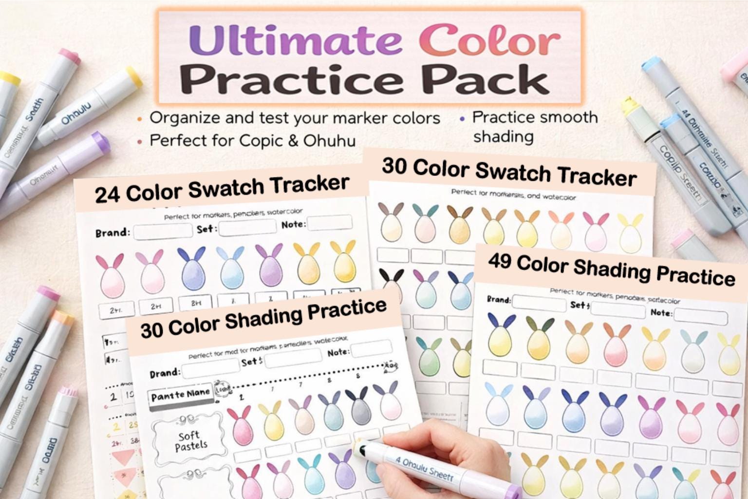 Color Swatch Shading Practice Sheets, Bunny Coloring Pages, Procreate ...