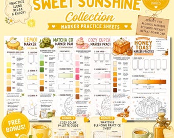 Cozy Bakery Marker Practice Sheet Sweet Sunshine Collection Coloring Ohuhu Color Swatch & Blending Worksheet Adult Coloring Printable PDF