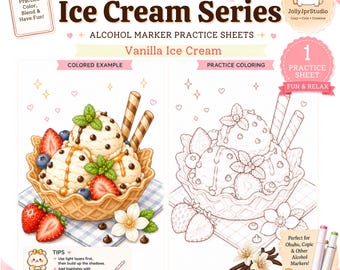 Hoja de práctica con marcadores: Helado para colorear, Verano para colorear, Página para colorear de postres, Muestra de color, Patrón, Práctica con marcadores de alcohol, PDF imprimible