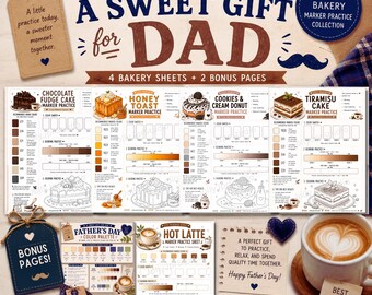 Father's Day Coloring Bundle | Cozy Bakery Marker Practice Kit | Color Swatch & Blending Worksheet | Printable PDF