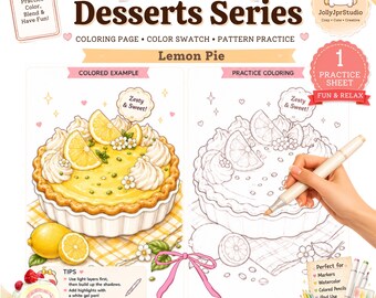 Gezellige kleurplaat; Ohuhu, copic, aquarel en voortplanting; Oefening voor het kleuren van citroentaartdesserts; Kleurstaal, patroonoefening; Afdrukbare pdf