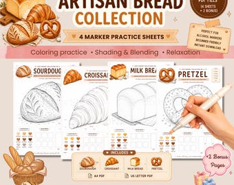 Artisan Bread Marker Practice Sheets Bundle Bread Coloring Pages Color Swatch Blending Worksheet Alcohol Marker PDF A4 US Letter