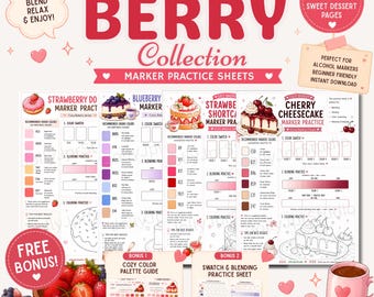 Cozy Bakery Marker Practice Sheet Berry Collection Coloring page Ohuhu Color Swatch & Blending Worksheet Adult Coloring Printable PDF