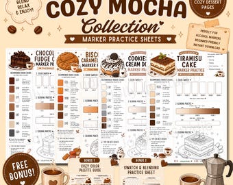 Cozy Bakery Marker Practice Sheet Cozy Mocha Collection Coloring page Ohuhu Color Swatch & Blending Worksheet Adult Coloring Printable PDF