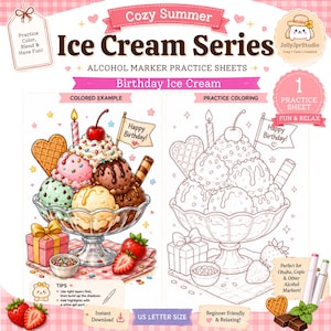 Birthday Party Marker Practice Sheet Ice Cream Coloring Dessert Coloring page Color Swatch Pattern Practice Alcohol Marker Printable PDF