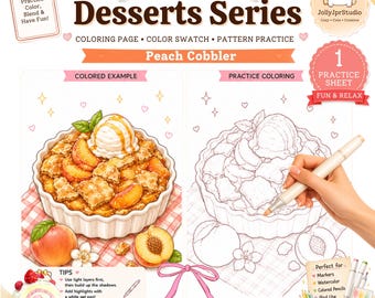 Cosy Bakery Peach Kleurplaten | Afdrukbare digitale kleurplaat | Geschikt voor alcoholmarkers | Ohuhu, kopie, aquarel en voortplanting