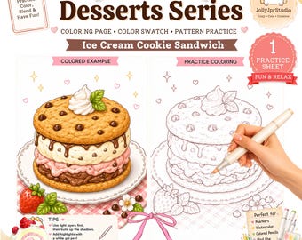 Cosy Bakery Ice Cream Cookie Kleurplaten | Afdrukbare digitale kleurplaat | Alcoholmarker, Ohuhu, Copic, Watercolour & Procreate | Pdf