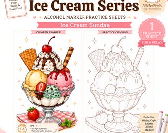 Hoja de práctica con marcadores: Helado para colorear, Verano para colorear, Página para colorear de postres, Muestra de color, Patrón, Práctica con marcadores de alcohol, PDF imprimible