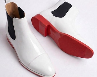 Christian Louboutin Men’s White Chelsea Boots | Handmade Calf Leather Ankle Boots