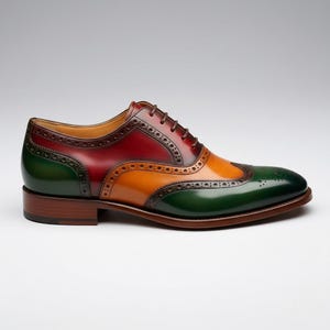 Handmade Wingtip Oxford Shoes Multicolor Leather Brogue Formal Mens