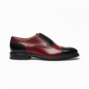 Men’s Oxford Leather Shoes Handmade Burgundy Black Cap Toe Formal Wedding Business Wear