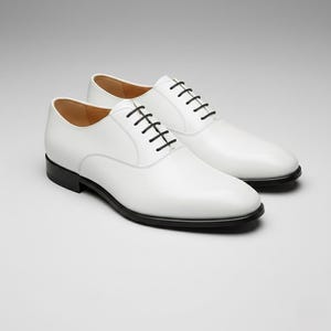 Handmade White Leather Oxford Dress Shoes for Men, Formal Wedding Footwear