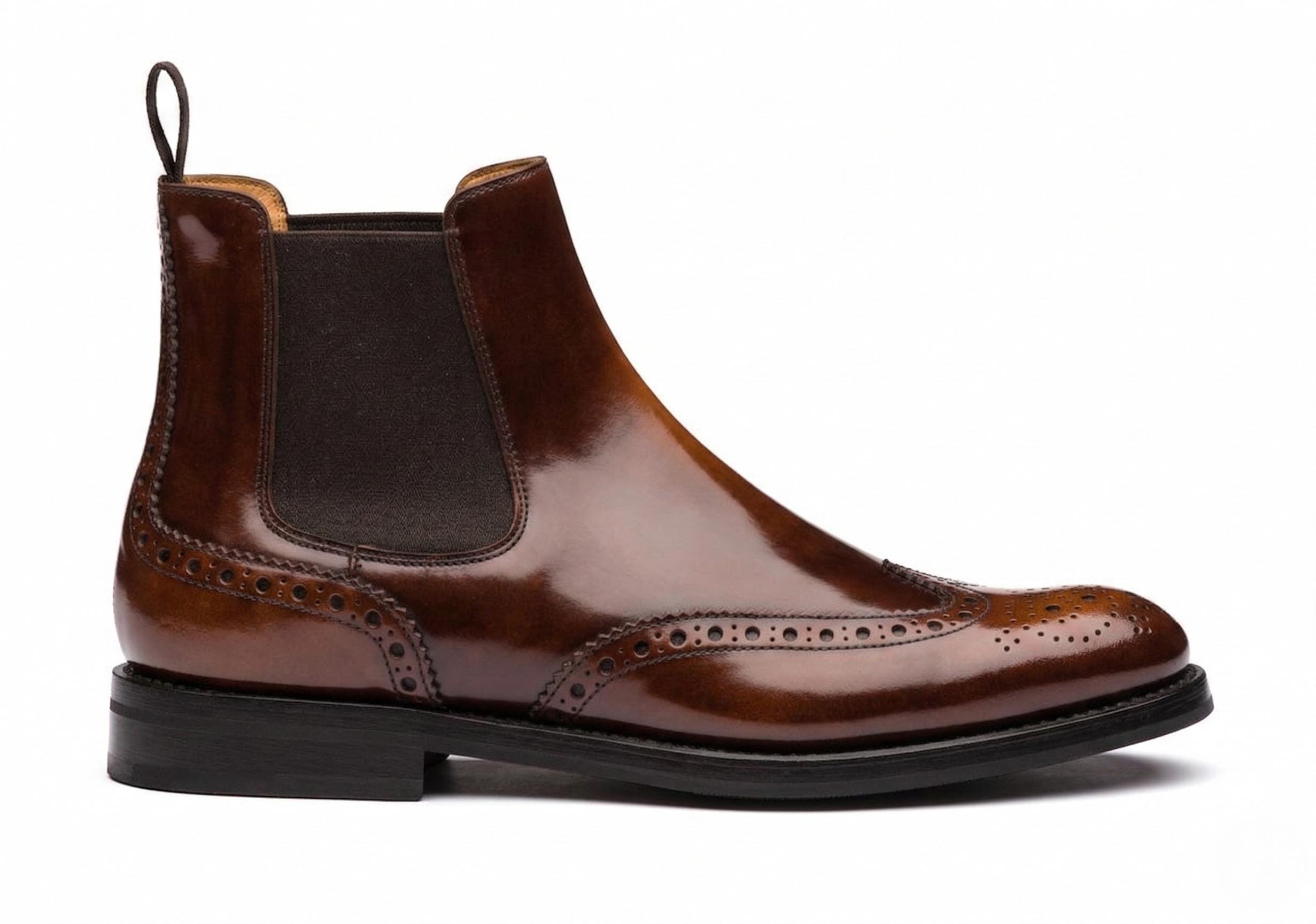Mens Teal Blue Leather Pointed Toe Chelsea‎ Boots Wingtip Brogue Accent Handmade mens black chelsea boots, Men black leather ankle  main image 3