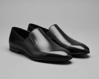Men Black Leather Loafer Slip On Formal Dress Shoe Minimalist Wedding Office Luxury Footwear Loafers