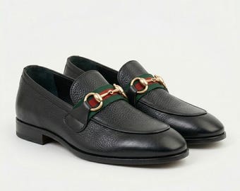 Handmade Black Leather Horsebit Loafers | Men’s Luxury Slip-On Dress Shoes | Luxury Wedding Footwear