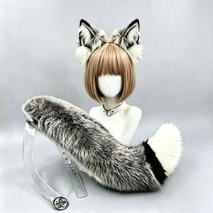 Diadema Y Cola De Zorro O Lobo – Disfraz De Cosplay Con Orejas Y Cola De Pelo Sintético, Ajustable Y Realista
