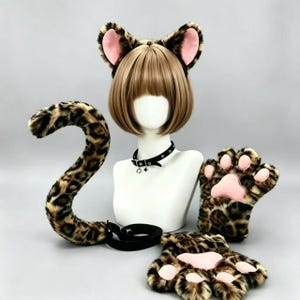 Leopard Print Plush Ears, Tail, Paws Set | Costume Party Accessories