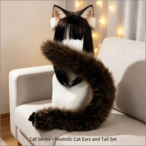 Faux Fur Cat Ears Headband and Tail Set | Realistic Siamese Cosplay Costume