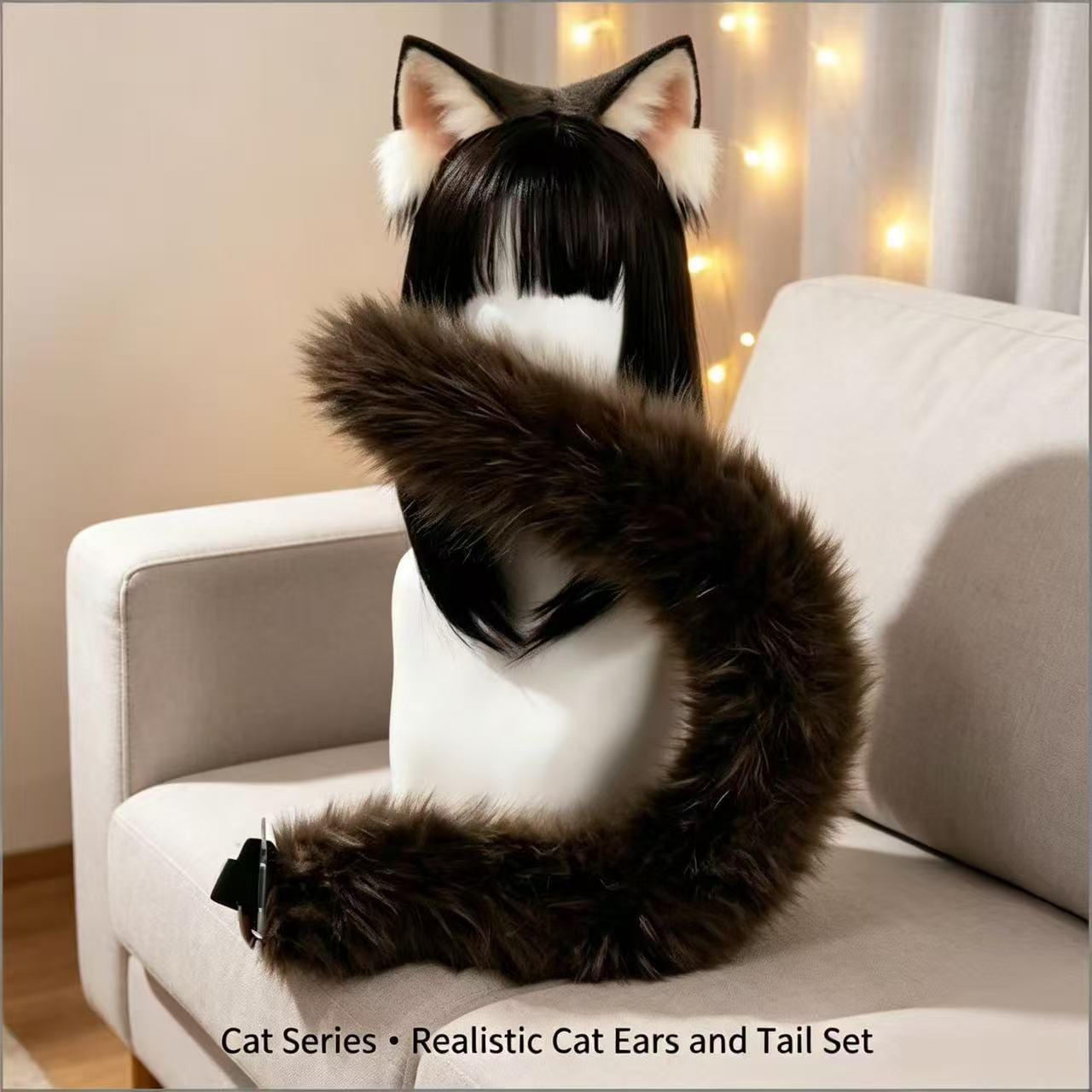 Faux Fur Cat Ears Headband and Tail Set | Realistic Siamese Cosplay Costume
