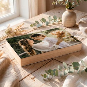 Custom Photo Memory Chest, Personalized Keepsake Box for Wedding Memories, Wooden Storage Box with Picture Lid