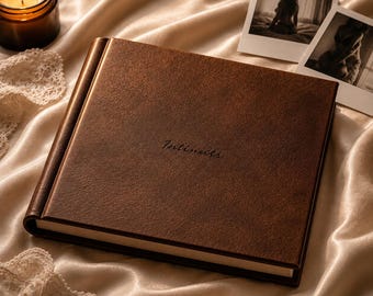 Custom Square Lay-Flat Photo Album · Handmade Faux Leather Keepsake · Wedding & Boudoir Gift for Him · Personalized Album · 8x8 | 10x10