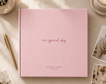 Linen Guest Book for Instax Photos · Customizable Guest Book with Lay Flat Opening · Memory Book for Weddings and Events