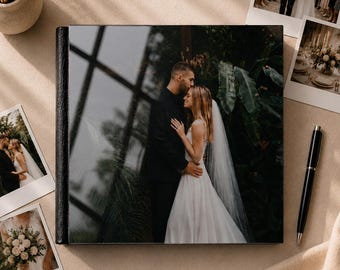 Personalized Wedding Guest Book or Photo Album with Acrylic Photo Cover and Velvet Finish · Traditional Cream Pages
