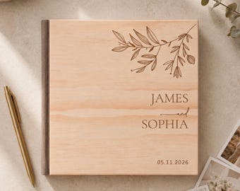 Personalized Wooden Wedding Guest Book, Bespoke Wood Photo Album, Engraved Wedding Keepsake, Gift for Bride and Groom, Handmade Photo Book