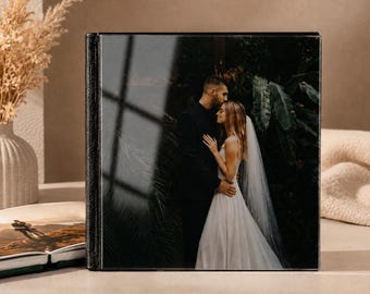Premium Acrylic Cover Photo Book · Professional Design Included · Lay-Flat Keepsake for Modern Weddings · Custom Luxury Album