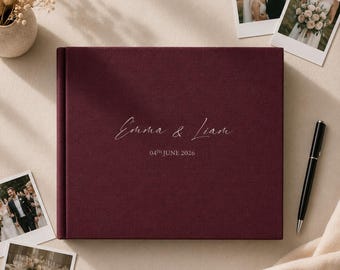 Personalized Linen Wedding Guest Book · 9.4x7"/24x18cm, 40 pages · Premium Fabric-Bound Keepsake · Minimalist Elegant Script · Custom Memory