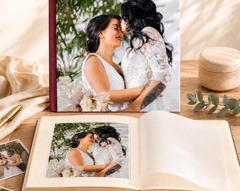 Personalized wedding photo album · Traditional album for glued photos with photo cover · Handmade book · Gift for the bride and groom