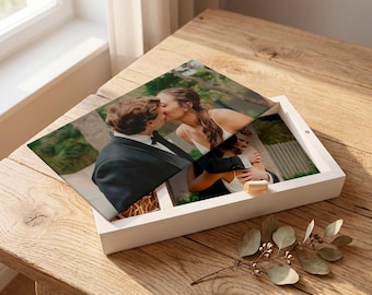 Personalized photo cover keepsake box · Wedding keepsake box · Custom photograph lid scrapbook box · Large handmade gift box