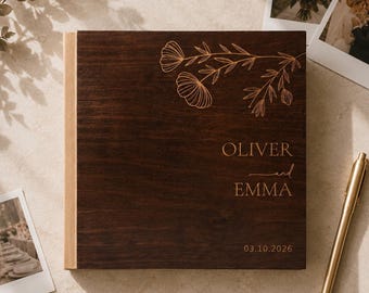 Wedding Guest Book with Laser Engraved Name · Wooden Photo Guestbook for Photobooth · Personalized Wedding Album · Rustic Wedding Keepsake