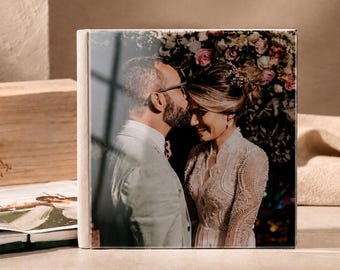 Luxury Wedding Photo Album with Acrylic Glass Cover Leather and Velvet Lay Flat Photo Book Custom Album with Design Included