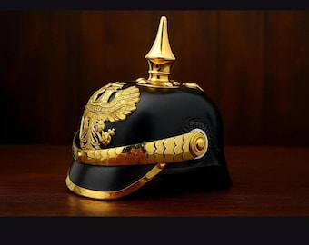 Preußische Pickelhaube Helm, Spike Helm, WW1 Spike Helm, Messing Leder Rüstung, historische Nachbildung für Display & Cosplay