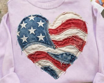 USA Faux Patchwork Heart PNG, 4th of July Patriotic Flag Design (Digital Download)