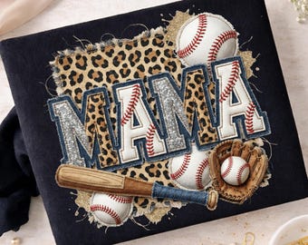 Mama Baseball Leopard Print PNG, Baseball Mama Png, Sports Mom Shirt Design, Glitter Baseball Mom Clipart, Trendy Mama PNG Digital Download.