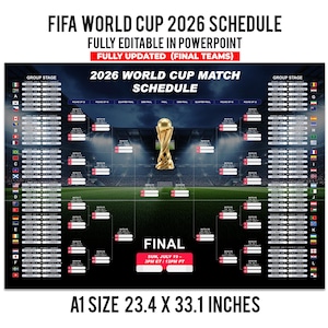 Calendario del Mundial 2026: Plantilla imprimible y totalmente editable, tabla de partidos de fútbol, tabla de resultados del Mundial 2026.