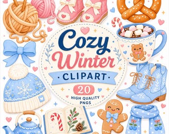 Cozy Christmas PNG Bundle, Christmas Clipart Bundle, Cute Holiday PNG, Winter Christmas Graphics, Christmas Aesthetic.