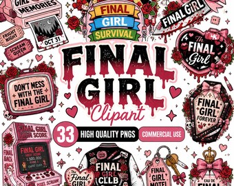 Final Girl PNG Bundle, Horror Girlie Stickers, Halloween designs, Horror Movie Lover, 80s Horror, 90s Horror, Halloween designs