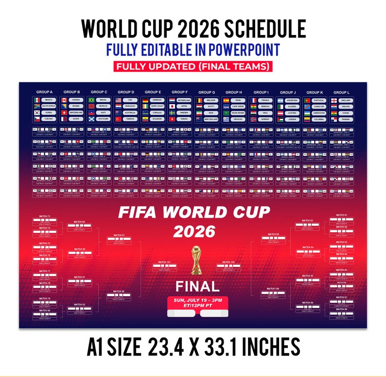World Cup 2026 Schedule Wall Chart Printable and Fully Editable ...