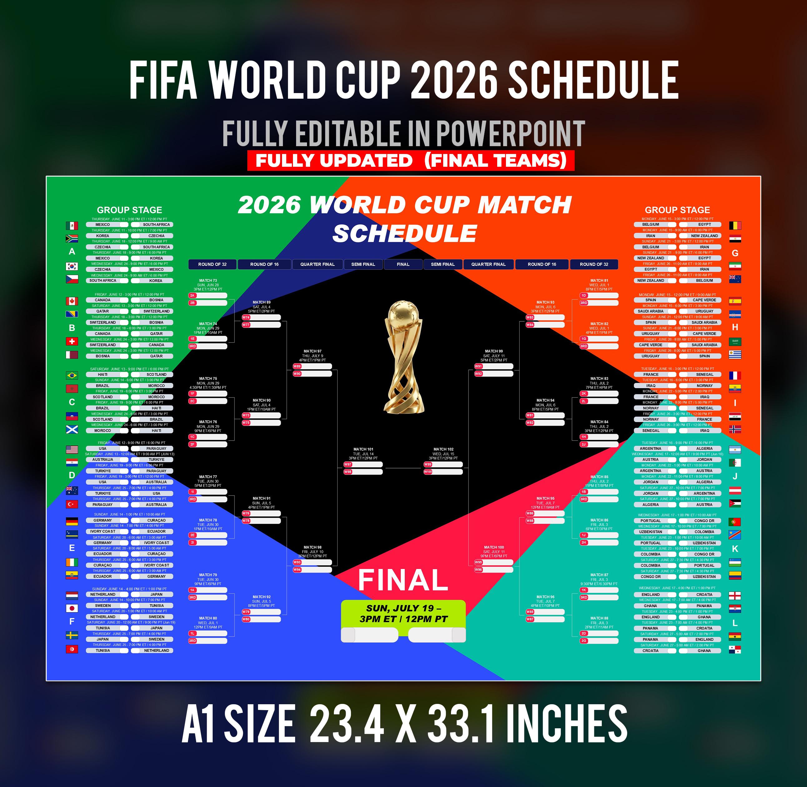 World Cup 2026 Schedule Wall Chart Printable and Fully Editable