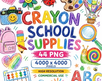Crayon School Supplies Clipart, Back to School Clipart, Classroom Supplies, Preschool png sets, Stationery PNG