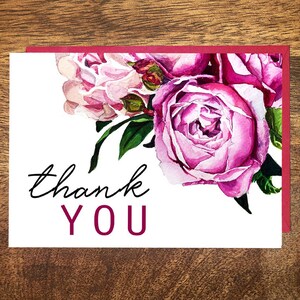 Pink Peony Thank You Card, Thank You Card, Peony Card, Instant Download, Downloadable, Print at Home, Thank You