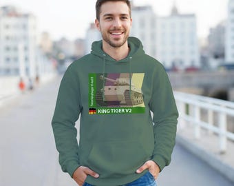 Vintage Tank Hoodie King Tiger 2 WW2 Quality Heavyweight 13 Colours Sizes: XS - 3XL