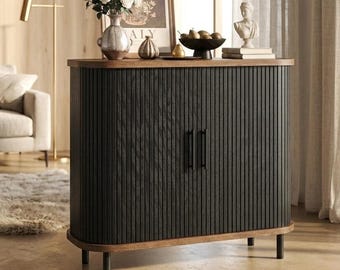 Aparador buffet estriado de 79 cm / Armario de almacenamiento con puerta corredera negra