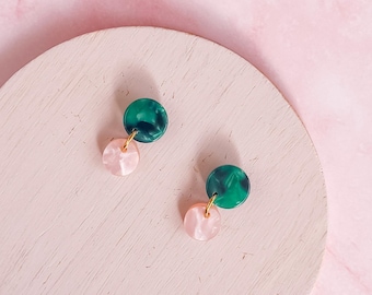 Acrylic Double Drop Green Dangles