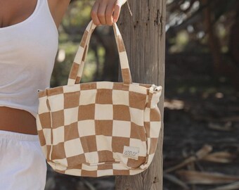 Mini Pocket Tote - TAN CHECK