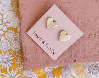 Wooden Heart Cream Studs