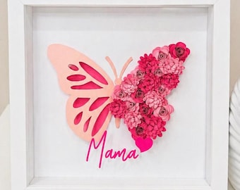 Butterfly 3D paper flower shadow box, shadow box, living room, decoration, gift for birthday, personalized, Mother's Day
